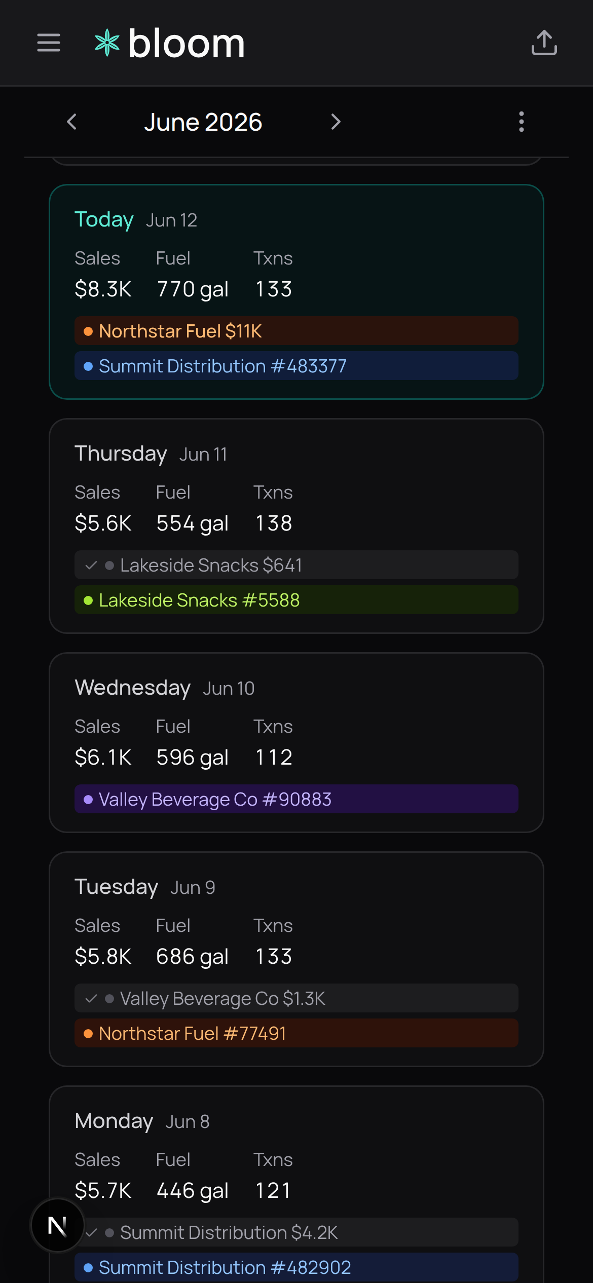 Bloom calendar on mobile