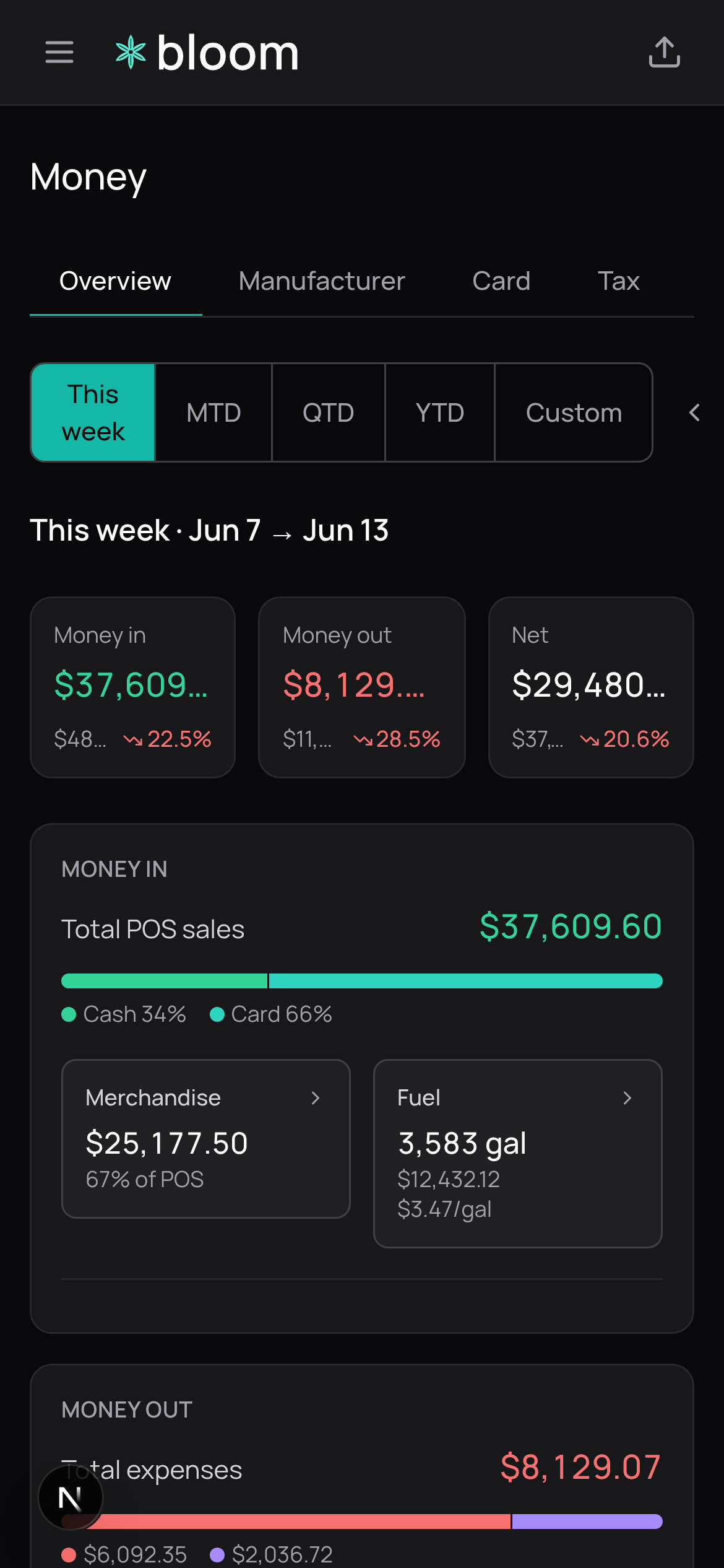 Bloom money overview on mobile